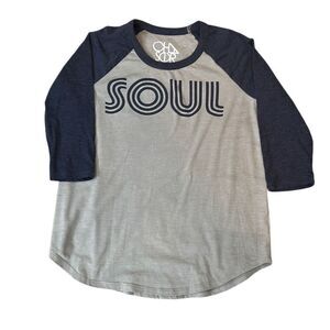 Chaser Soul Grey Blue Baseball Jersey Knit 3/4 Sleeve T-shirt S